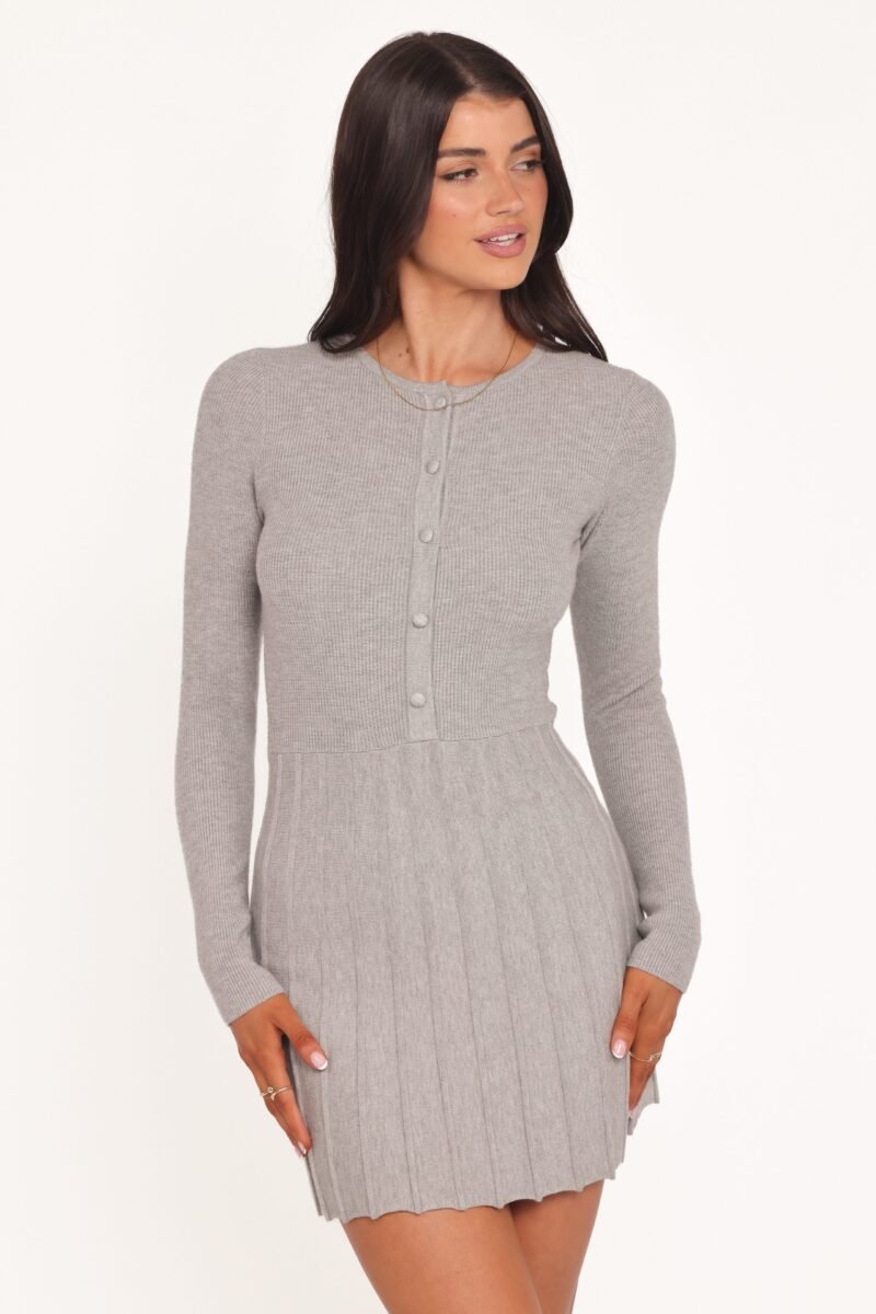 Darlina Long Sleeve Mini Dress - Heather Grey — view 1