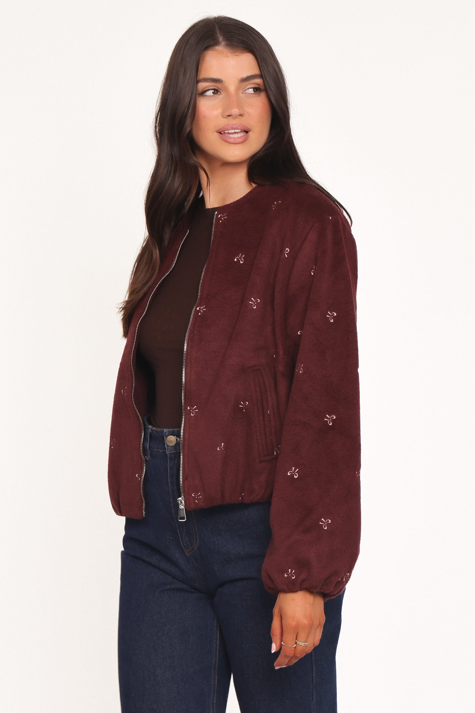 Marla Cropped Bomber - Cherry — view 3