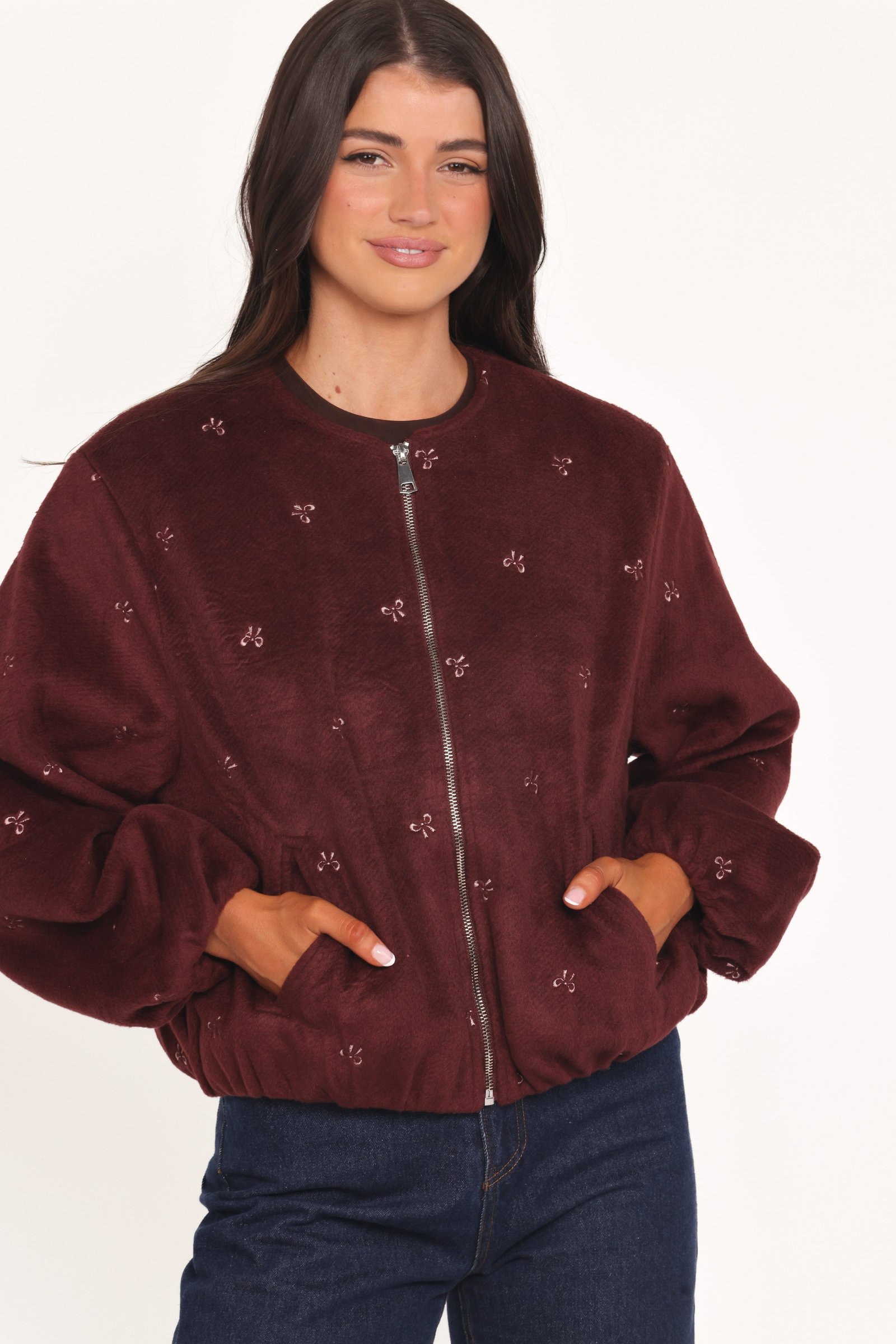 Marla Cropped Bomber - Cherry — view 6