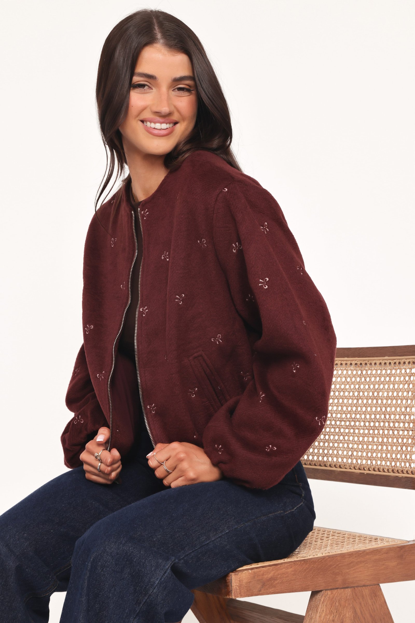 Marla Cropped Bomber - Cherry — view 1