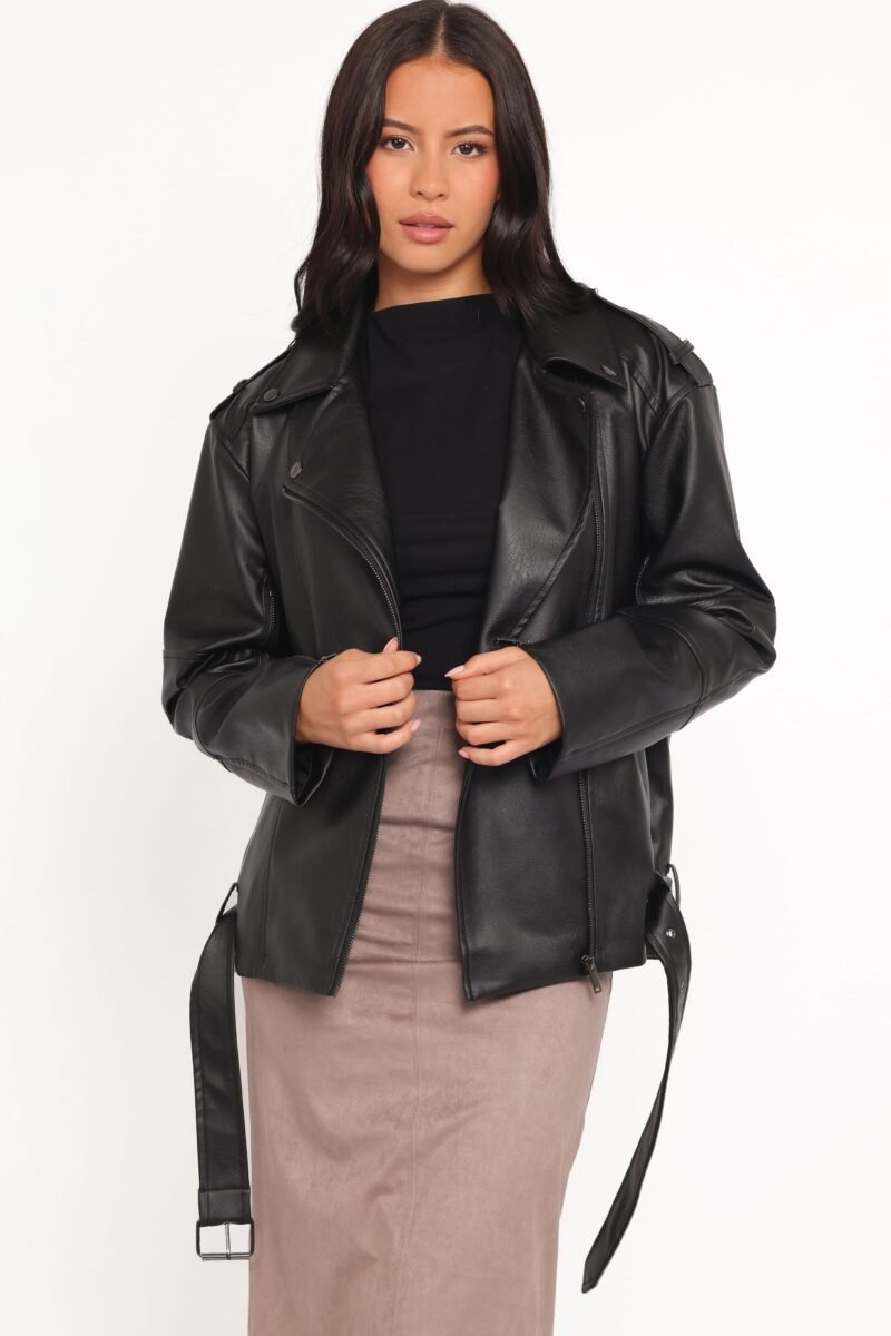 Parsons Oversized Faux Leather Moto Jacket - Black — view 1