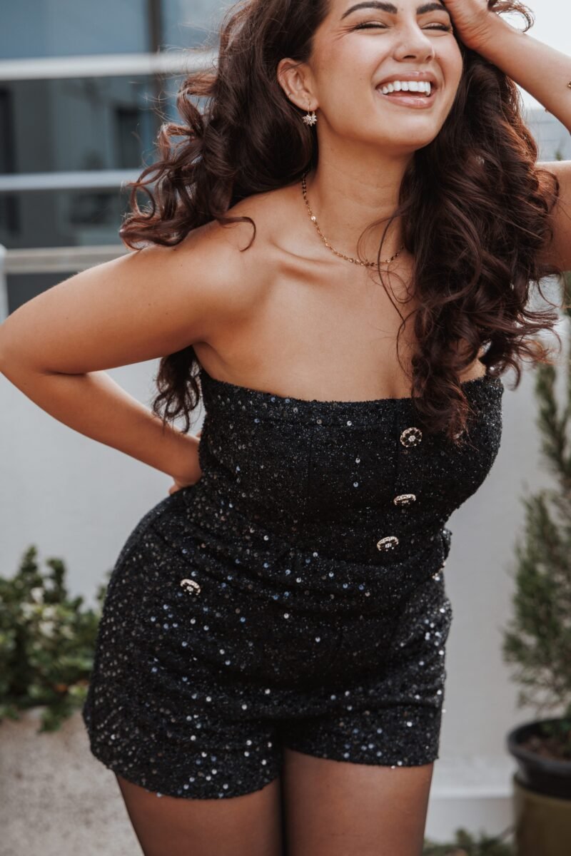 Madeline Strapless Tweed Romper - Black — view 1