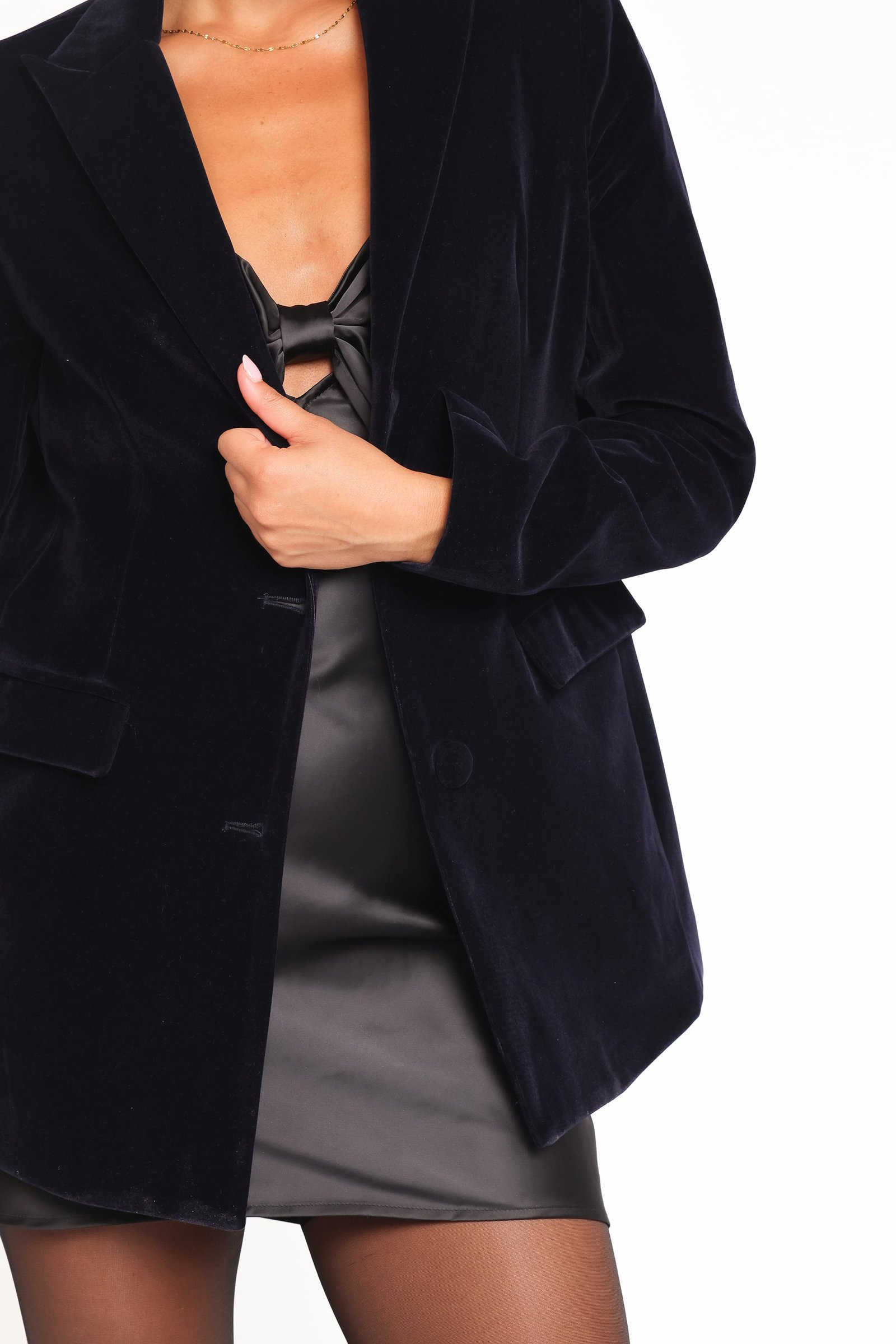 Clive Velvet Blazer - Navy — view 2