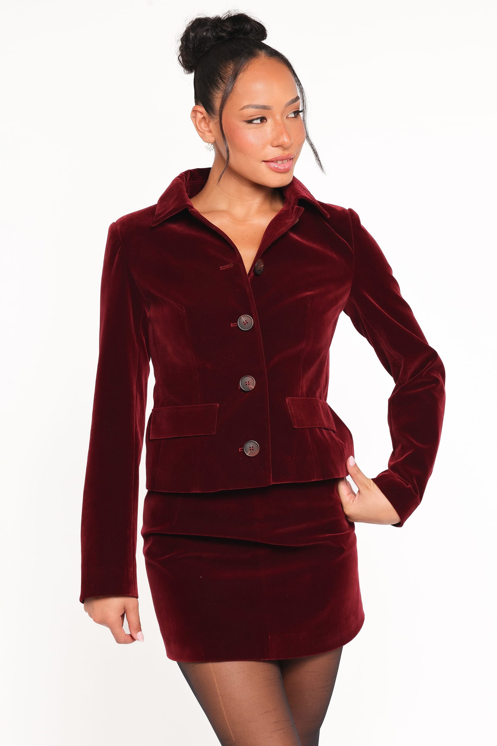 Lainey Velvet Mini Skirt - Burgundy — view 3