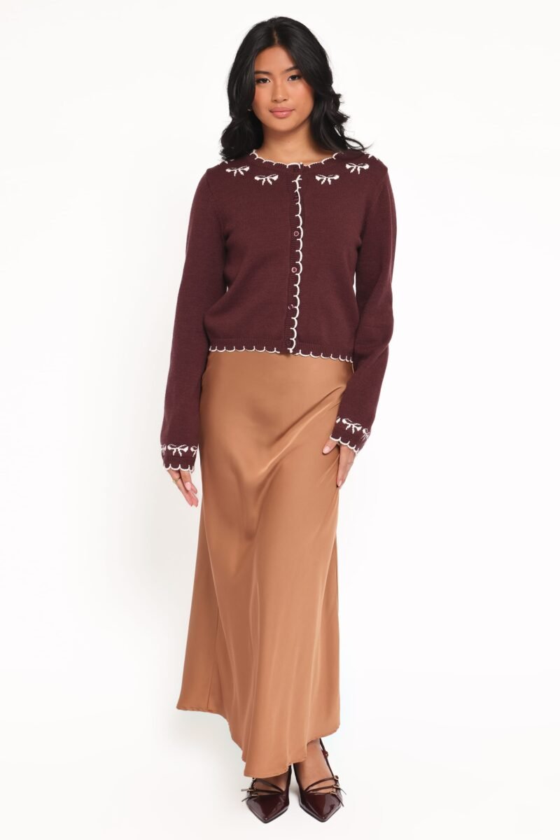 Payton Bow Scallop Cardigan - Plum — view 1