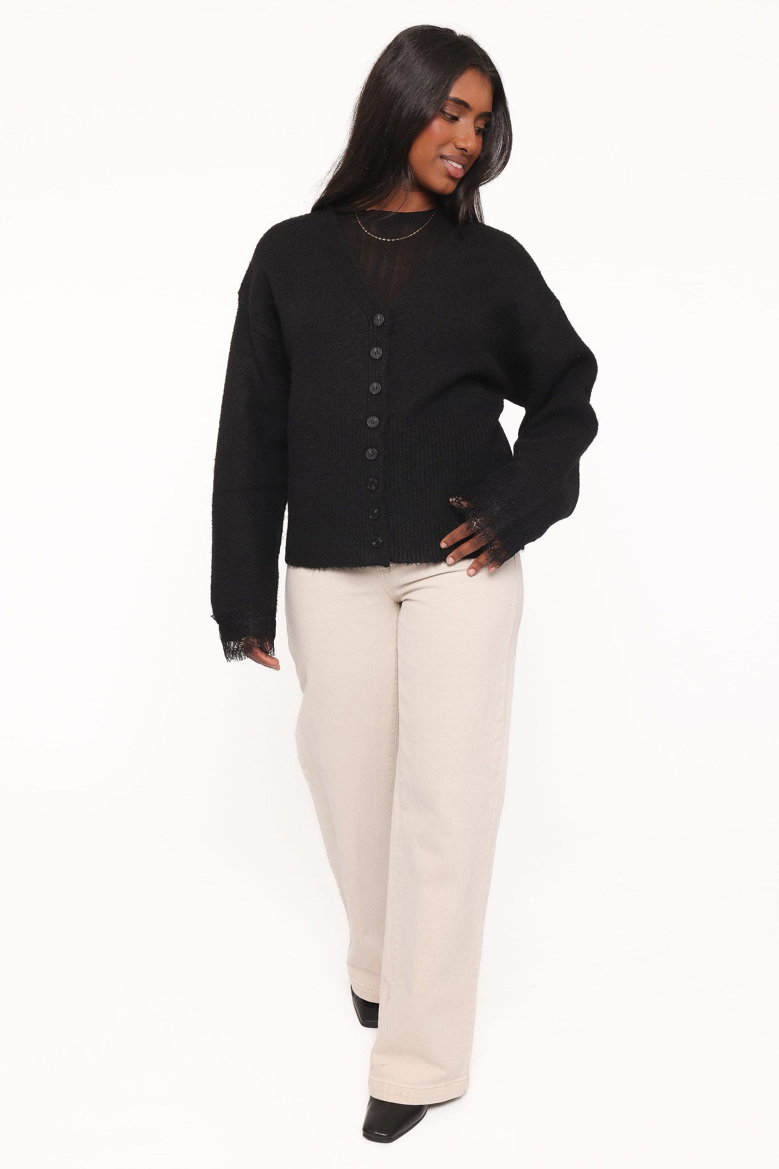 Salome Lace Trimmed Cardigan - Black — view 6
