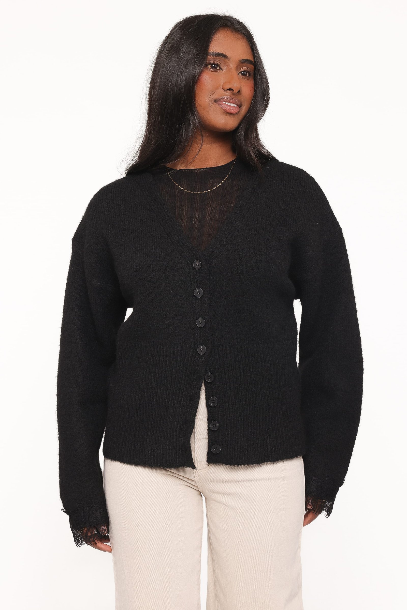 Salome Lace Trimmed Cardigan - Black — view 3