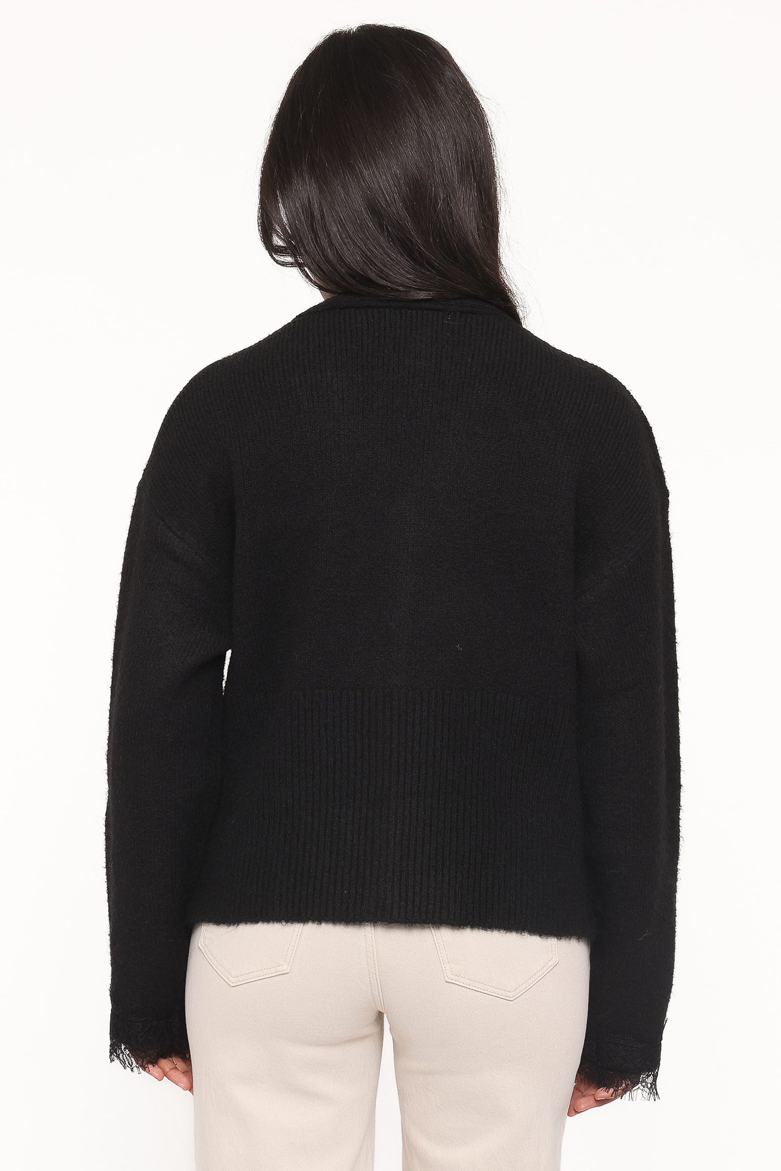 Salome Lace Trimmed Cardigan - Black — view 5