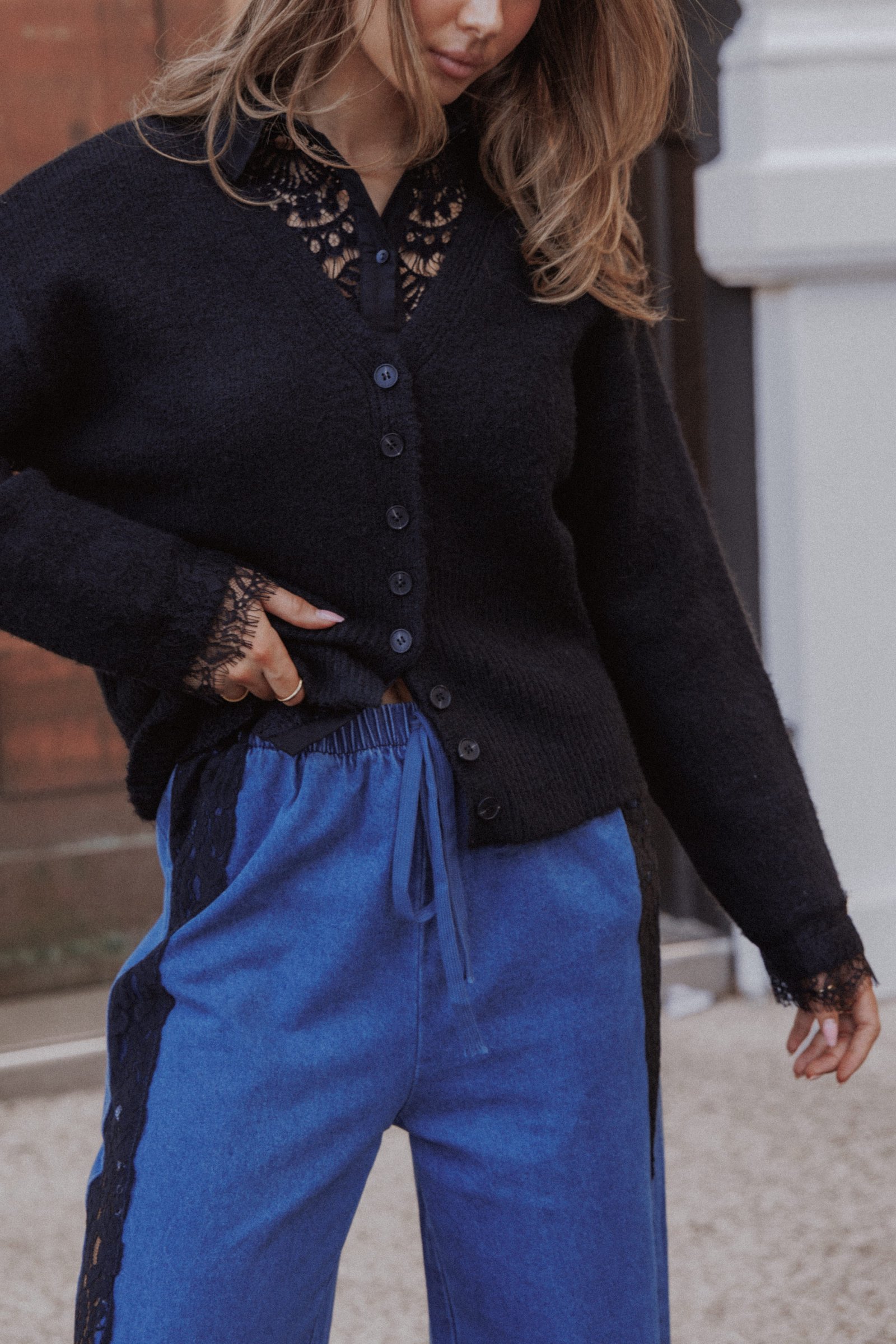 Salome Lace Trimmed Cardigan - Black — view 10