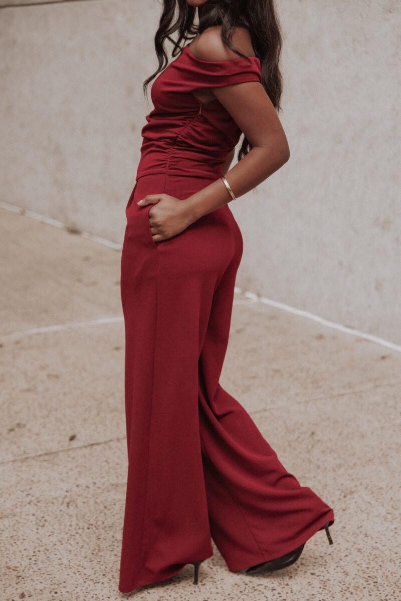 Kassidy Off Shoulder Jumpsuit - Burgundy — view 1