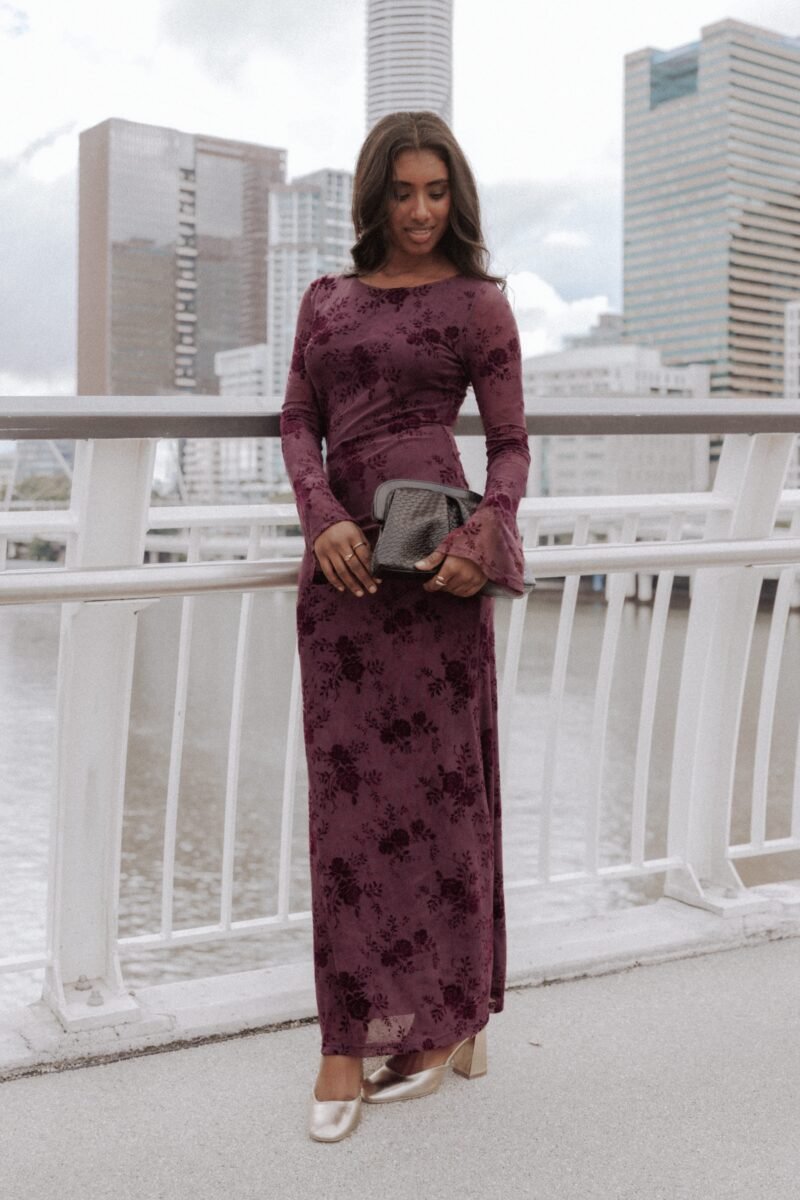 Pandora Long Sleeve Maxi Dress - Plum Burnout — view 1