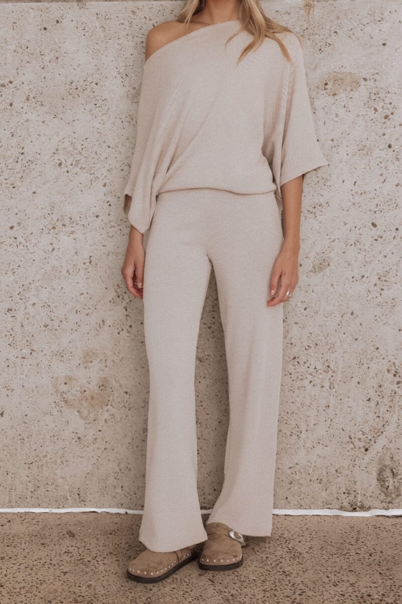 Salome Lightweight Knit Pant Set - Beige — view 1