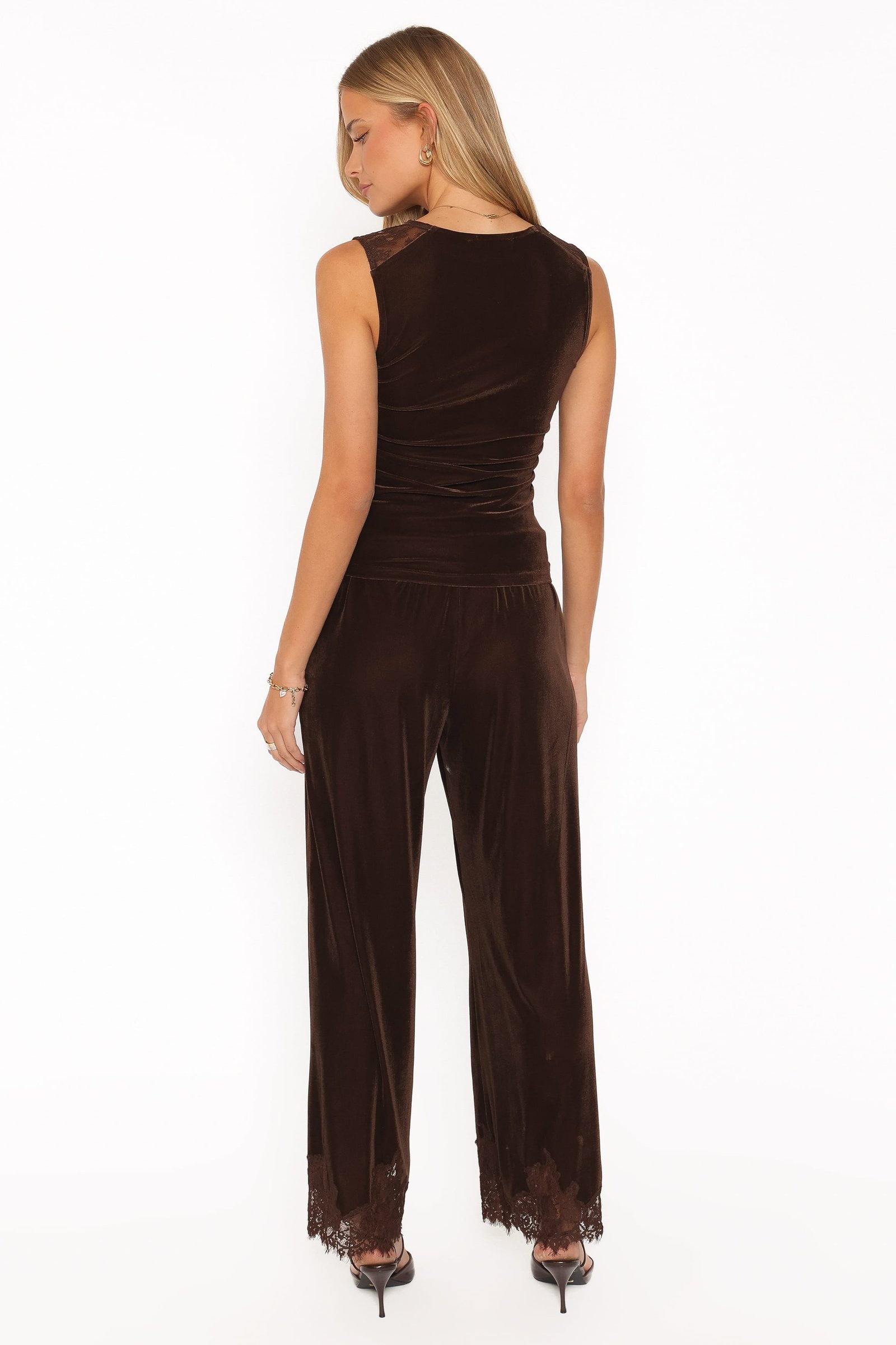 Layton Wide Leg Lace Trim Pants - Chocolate Velvet — view 5