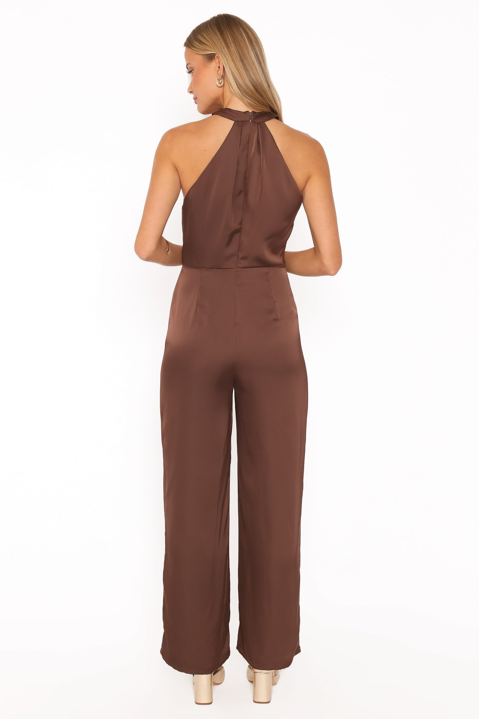 Saskia Halter Neck Satin Jumpsuit - Chocolate Brown — view 5