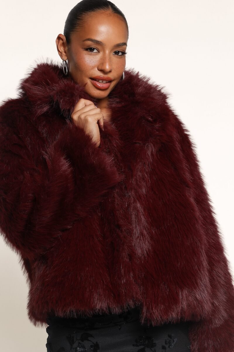 Yasmina Faux Fur Collared Jacket - Plum — view 1